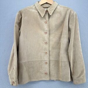 VTG 90s Bagatelle Tan Leather Suede Button Front Shirt Jacket SZ L Retro 1990s